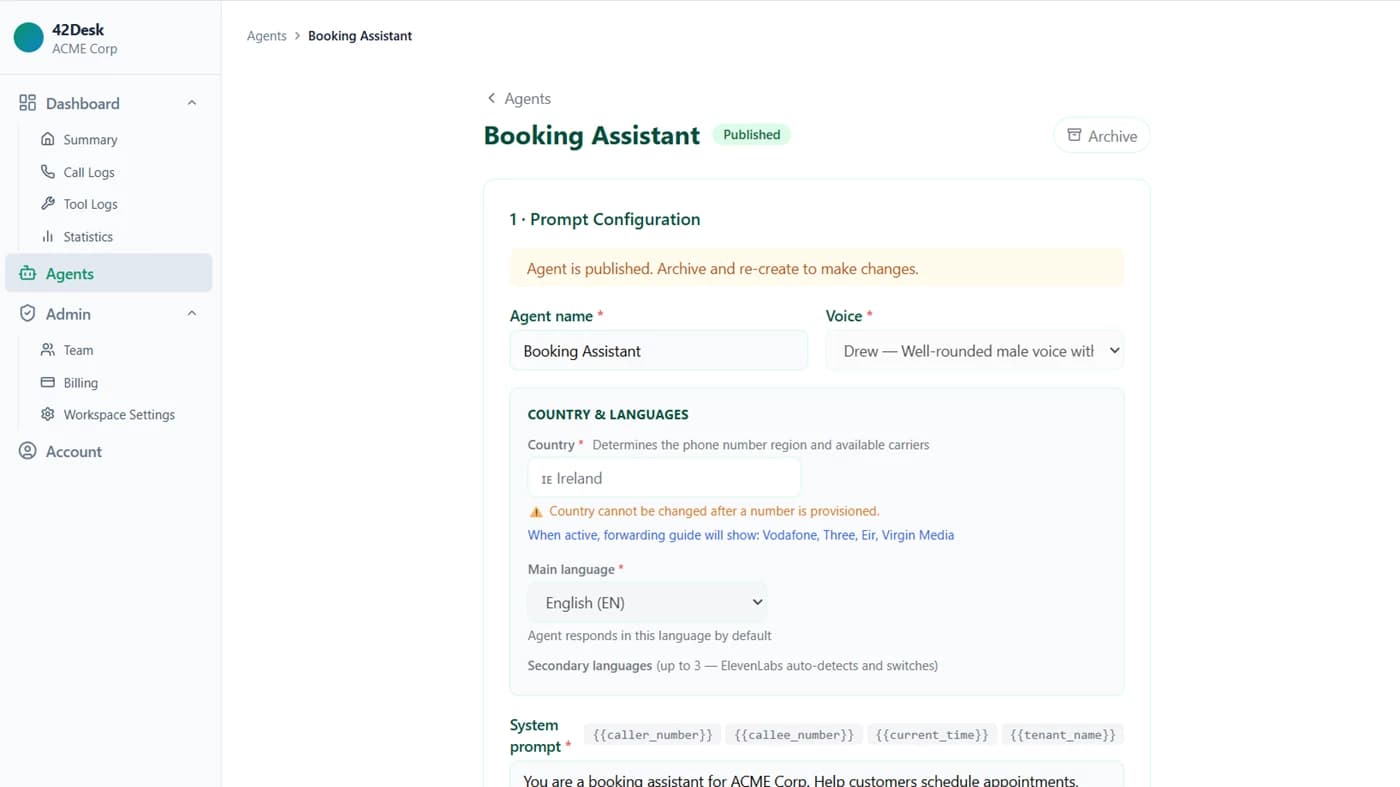 Agent Setup screenshot