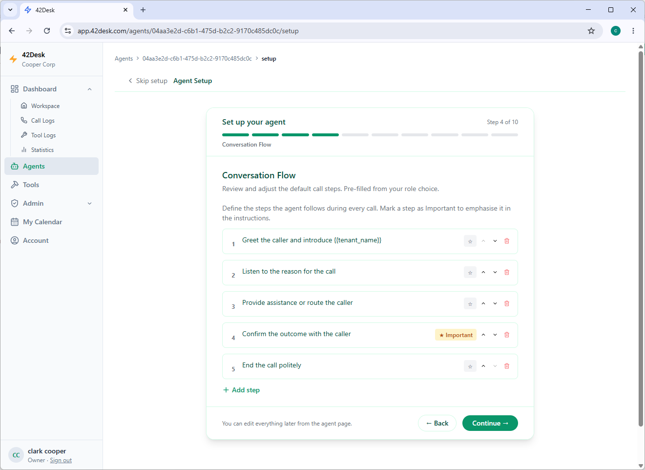 Step 4/10 — Conversation flow with editable call steps